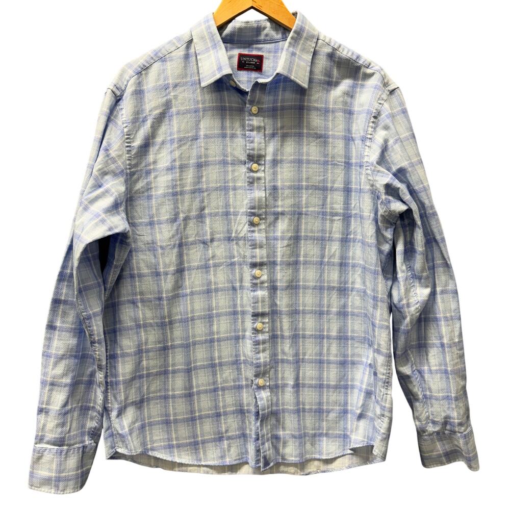 UNTUCKit Shirt Mens XL Blue Plaid Button Up Pinord Long Sleeve Cotton Coastal